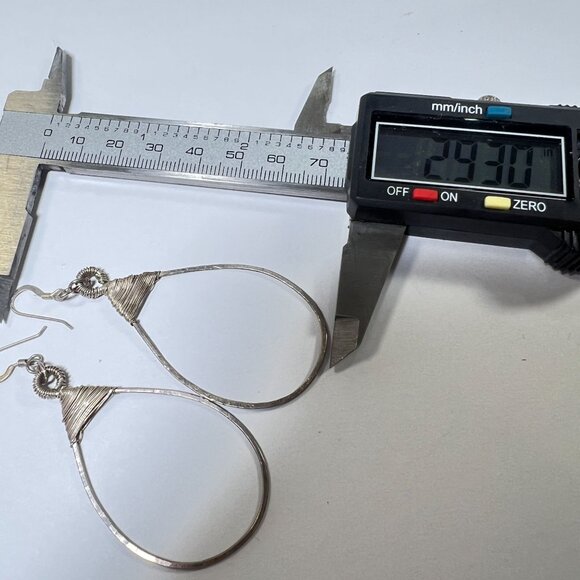 Teardrop 925 Silver Wire Wrapped Earrings Lightweight Statement Jewelry Artisan - Picture 4 of 5